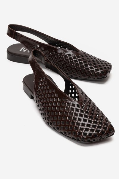 DELIZIA Brown Patent Genuine Leather Closed-Toe Laser Cut Women's Sandals