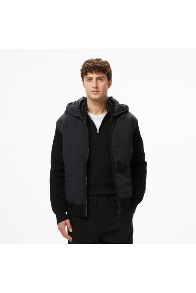 Black Men's Hooded Relaxed Cardigan Kiaccio