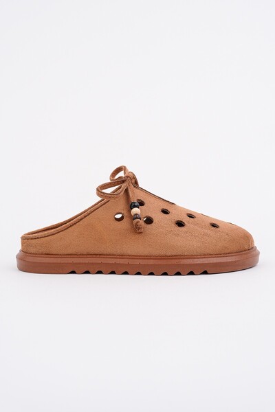 SHAMMY Suede Leather Perforated Lace-Up Casual Comfortable Closed-Toe Women's Slippers