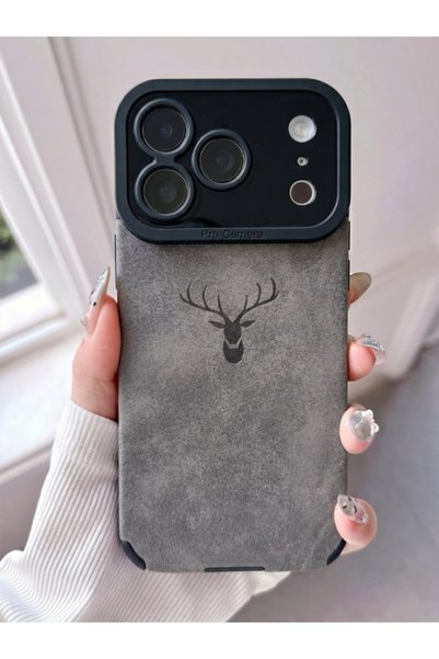 iPhone 17 Pro Compatible Premium Suede Textured Case with Deer Pattern and Camera Protection