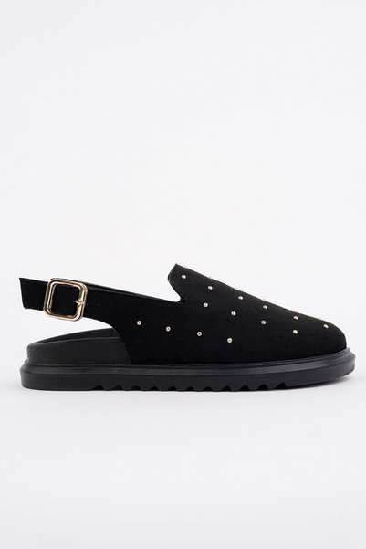 Lillow Suede Leather Gold Studded Adjustable Buckle Daily Comfortable Closed-Front Women's Sandals