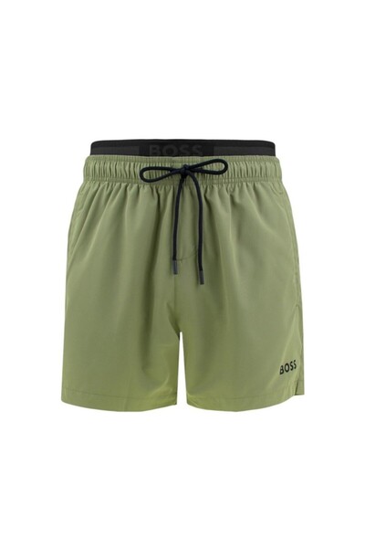 Men's Logo High Waist Slim Fit Khaki Swimsuit with Elastic Waistband