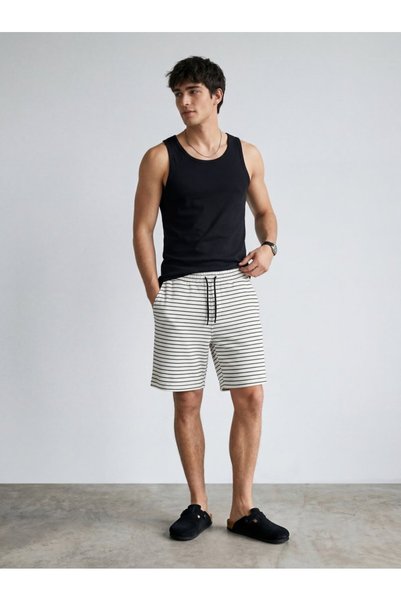 Jacquard Striped Knitted White Shorts