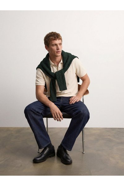 Basic Pike Polo Collar Beige T-Shirt