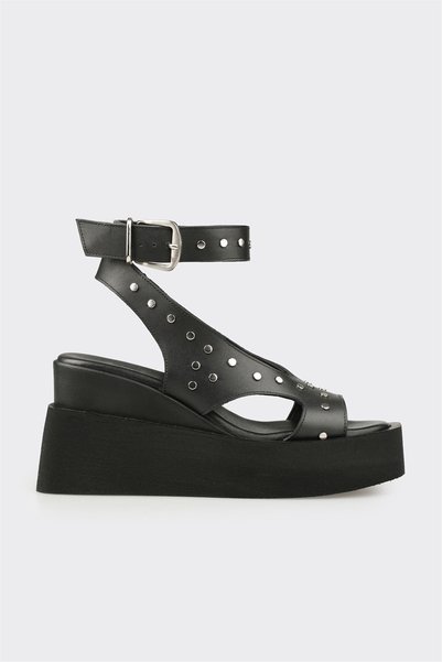 Black Leather Women's Sandals