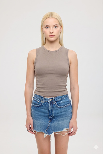Ultra Soft Round Neck Sleeveless Blouse Mink