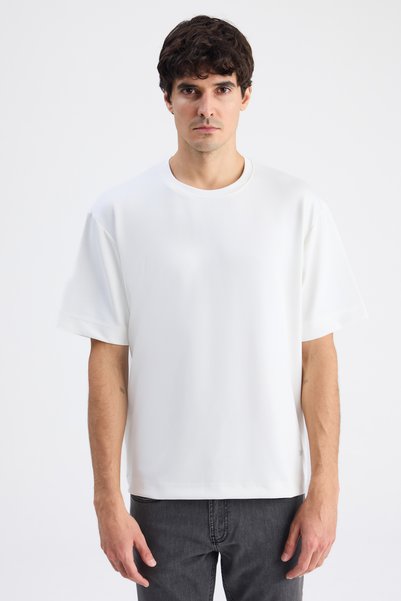 Relaxed Fit Ecru Plain T-Shirt