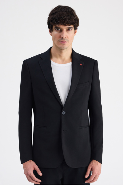 Slim Fit Black Dobby Fabric Jacket