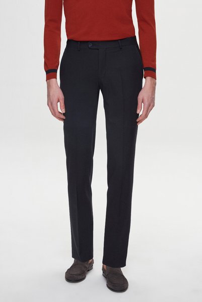 Ds Damat Regular Fit Dark Navy Blue Plain Travel Fabric Trousers