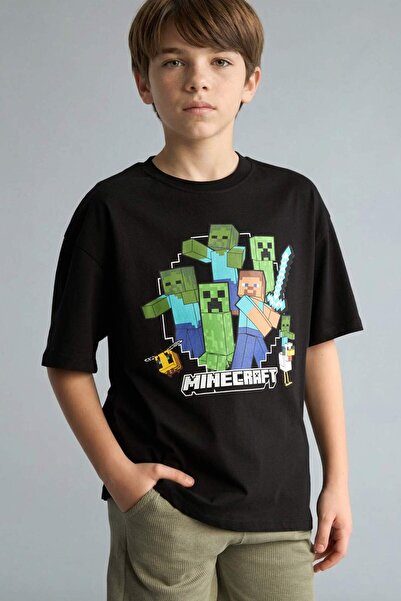100% памук Minecraft преголема маица со кратки ракави и тркалезен изрез за момчиња H3512A826SM