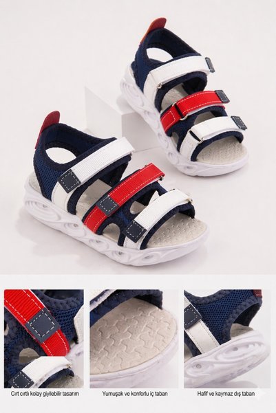 Navi̇ Boys' Velcro Lighted Sandals