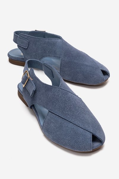 Monaro Denim Blue Suede Genuine Leather Women's Sandals