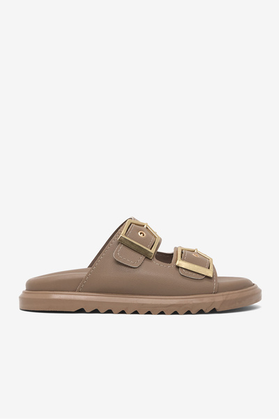 Women's Mink Comfortable Fit Double-Strapped Buckle Detailed Slippers