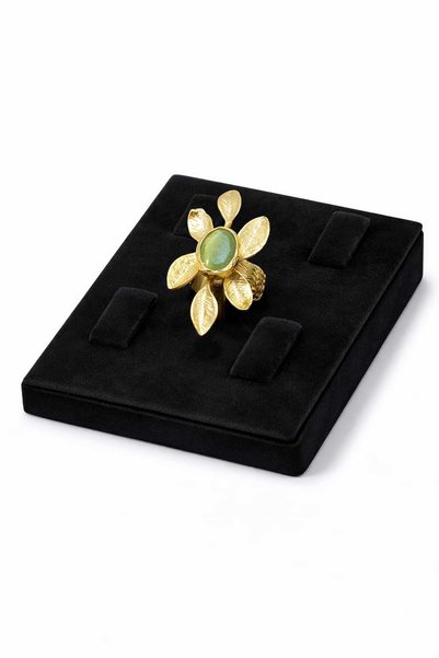 Aventurine stone 14k gold plated brass flower ring