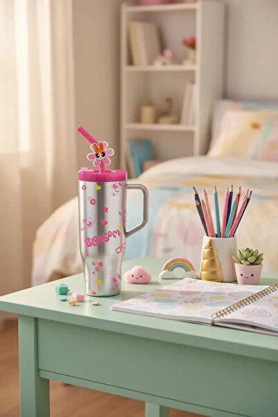 Лиценцирано пластично шише Powepuff Girls со цевка 1250 ml - розово