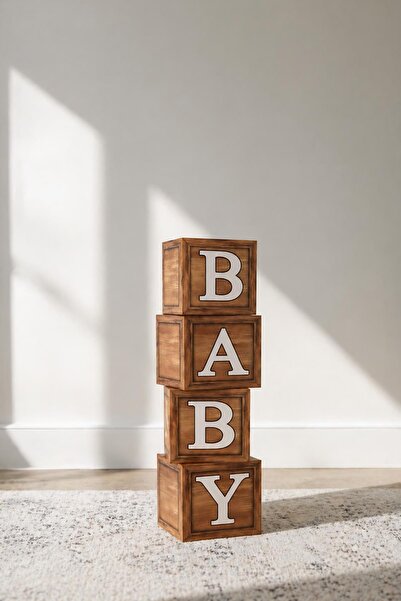 Сет украсни кутии за Baby Shower со натпис Baby и дрвена текстура