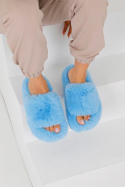 Women's Baby Blue Extra Soft Fluffy House Slippers 3cm BYND01
