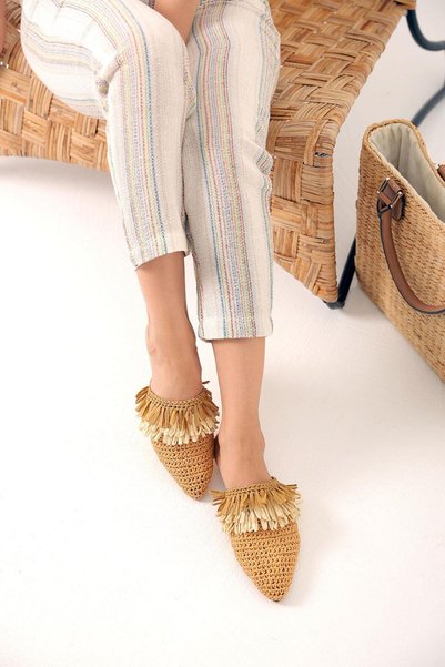 Women's Mink Salome Straw Tassel Slippers Byndslm01