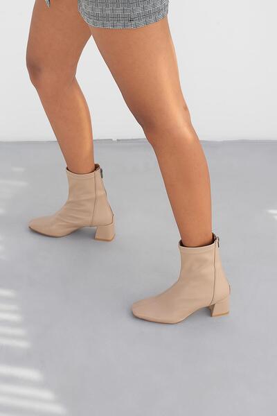 Women's Nude Beijing Stretch Blunt Fit Leather Boots 5cm Byndstrw01