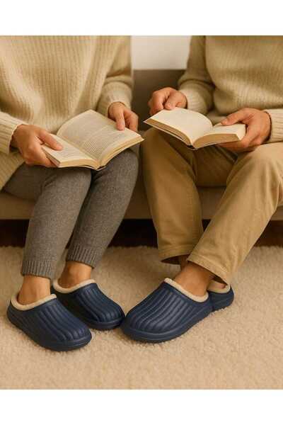Unisex Navy Blue Homey Soft Fur Inside Waterproof Winter House Slippers 3cm Byndhfay01