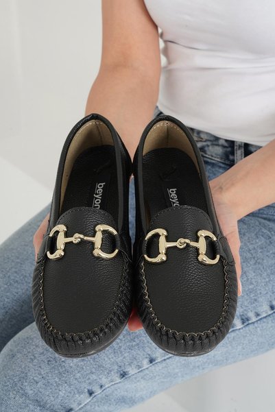 Women's Black Gc Buckle Daily Casual Ballerina Shoes Bynddem05