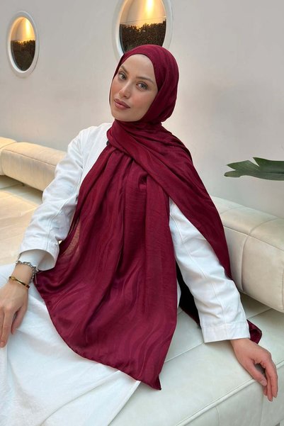 Shine Desen Ayrobin Floral Jacquard Shawl Burgundy