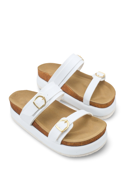 Stella Serena Women's Double Buckle Slippers 0012705 White
