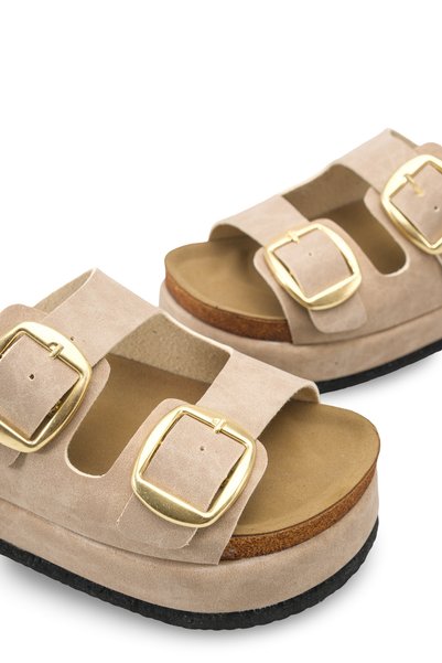 Adara Amara Women's Double Buckle Slippers 0012701 Beige