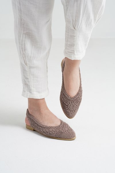 Women's Mink Open-Back Embroidered Straw Knitwear Casual Ballerinas Byndtrs01