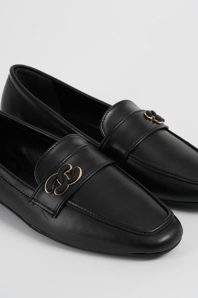 Women's Leather Black Low Heel Shoes BYNDKP505