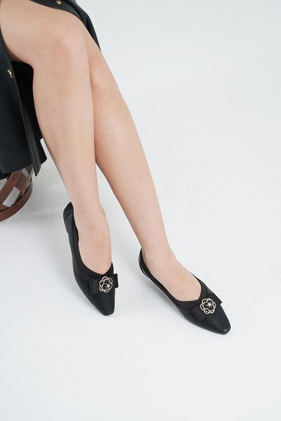 Women's Leather Black Low Heel Shoes Byndkp2535