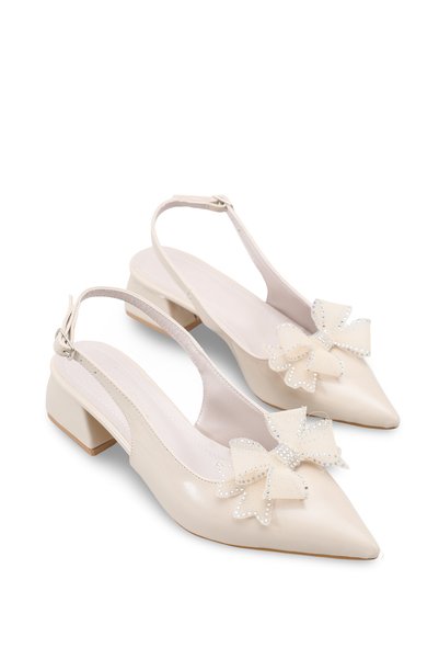 Elyenria Open Back Pointed Toe Women's Heeled Shoes 0012126 Beige Patent Leather