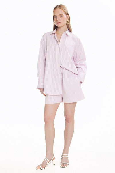 Pink-White Elastic Waist Jeweled Shorts