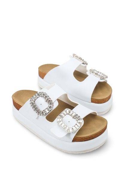Selene Aria Women's Double Buckle Slippers 0012707 White