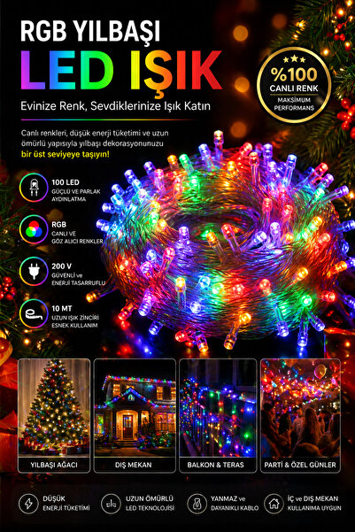 10 MT RGB LED светло за украсување елка 100 светилки 8 режими декоративна ламба со приклучок