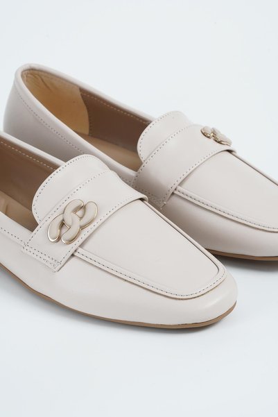 Women's Leather Beige Low Heel Shoes Byndkp505