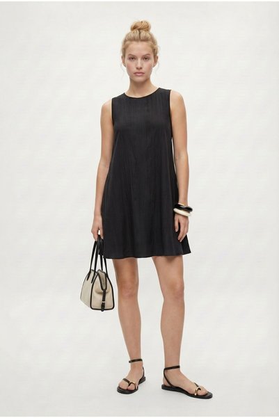Women's Cody Soft Nubuck Cupra Woven Bell Cut Sleeveless Comfortable Anthracite Short Dress