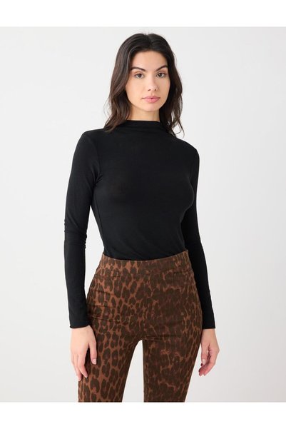 Black Slim Fit Crew Neck Long Sleeve Knitted Blouse