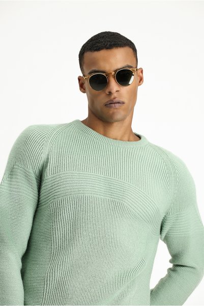 Crew Neck Regular Fit Patterned Knit Sweater