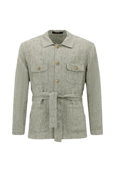 6 Drop Regular Fit Standard Cut Belted Linen Jacket