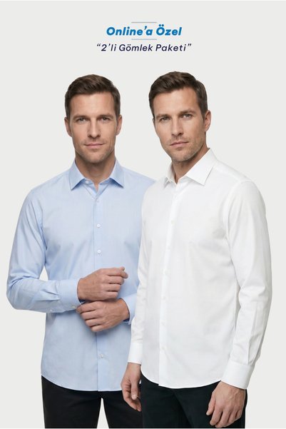 2-Piece Long Sleeve Regular Fit Cotton Non-Iron Classic Non-Iron Shirt Set