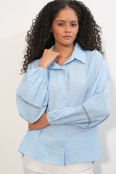 Women's Oversize Patterned Shirt 20379 - Blue