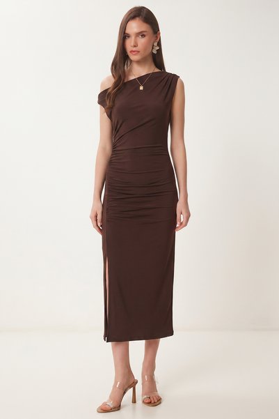 Drawstring Summer Sandy Knitted Dress Lfw0021 Brown