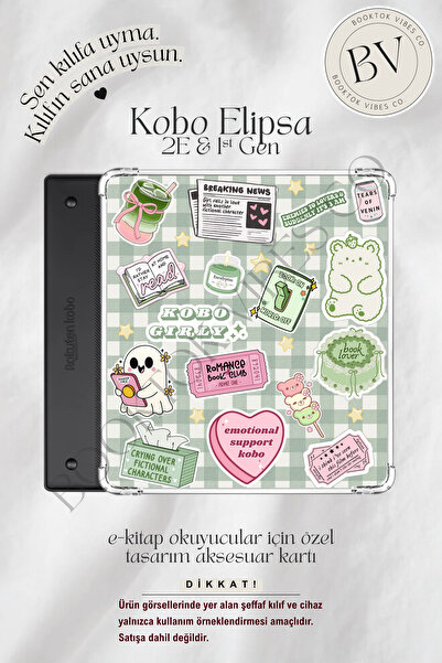 Влошка со тема Bookish, розево-зелени налепници - картичка со додатоци за Kindle и Kobo е-читачи