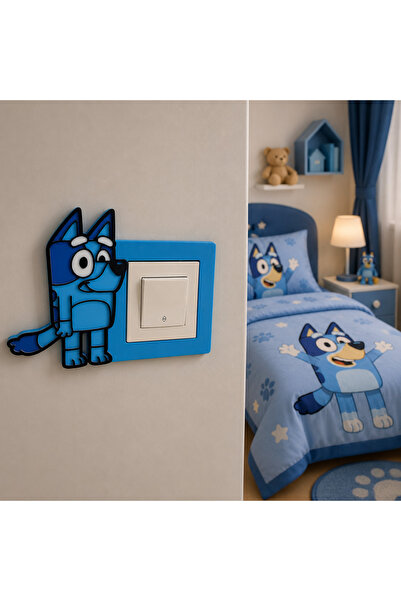 Bluey рамка за клуч и приклучок – рачно изработен украс за прекинувач за светло – ѕиден декор за детска соба – декоративен подарок