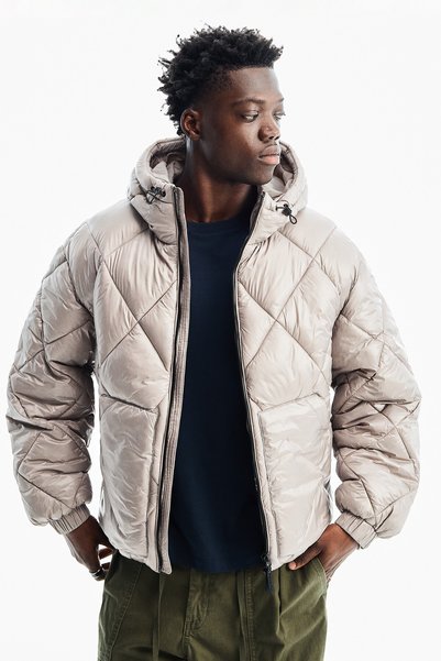 Hooded Technical Jacket with Diamond Pattern