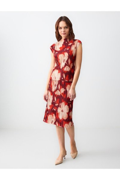Patterned Regular Waist Floral Patterned Knitted Midi Skirt