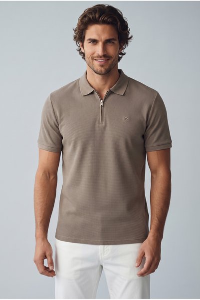 Falcon Brown Men's Polo T-Shirt 12279177 Jjeaustin Zip Polo Ss Noos