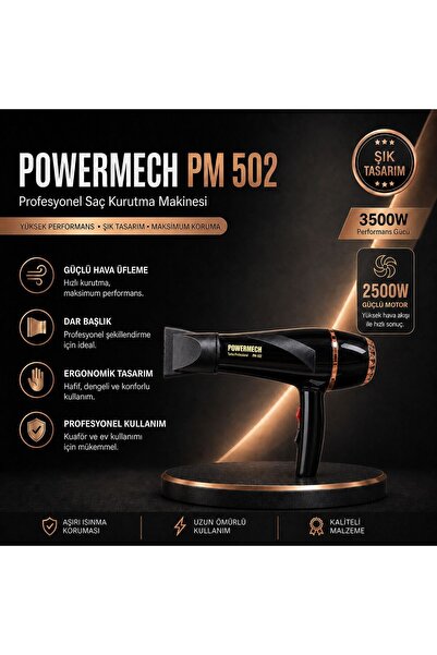 2500w црн професионален турбо фен за коса (ac мотор)