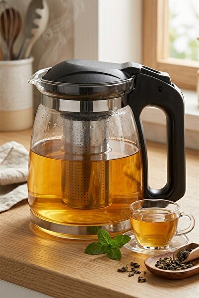 Стаклен чајник од 1500 ml со челична цедилка